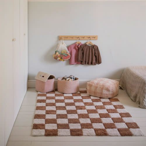 WASHABLE AREA RUG KITCHEN TILES TOFFEE