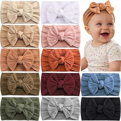12PCS Baby Nylon Headbands Hairbands Hair Bow Elastics
