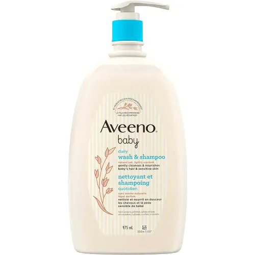 Aveeno Nettoyant et shampooing pour bébé – Gel douche doux 2 en 1 à l'extrait d'avoine naturel pour peaux sensibles – Sans larmes, nettoyant hypoallergénique, sans parabènes, sulfates et colorants