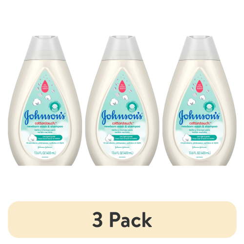 (3 pack) Johnson's CottonTouch for Newborn Baby and Toddler Bath Shampoo and Body Wash, 13.6 oz