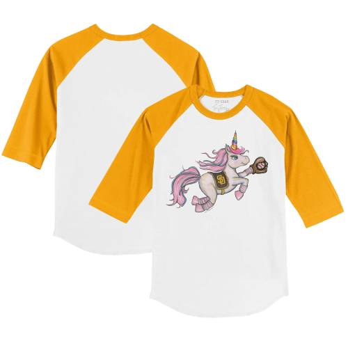 Infant San Diego Padres Tiny Turnip White/Gold Unicorn Raglan 3/4 Sleeve T-Shirt