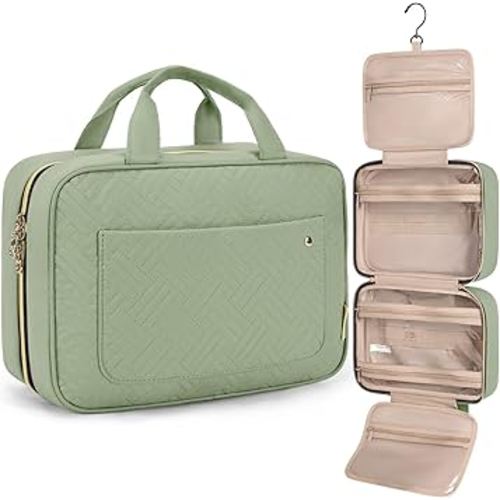 BAGSMART Toiletry Bag Travel Bag with Hanging Hook, Water-resistant Makeup Cosmetic Bag Travel Organizer for Accessories, Shampoo, Full-size Container, Toiletries (Green, Large)