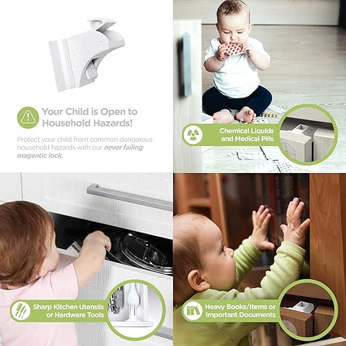 Magnetic Cabinet Locks Child Proof Latches (12 Pack)