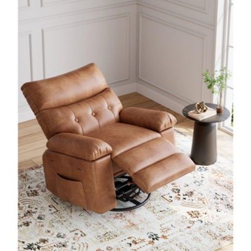 GustoWave 26.77'' W Rocker Swivel Recliner Chair, Faux PU Leather Large Manual Recliner Lazy Sofa with 1.5X Sponge, up to 400 lbs