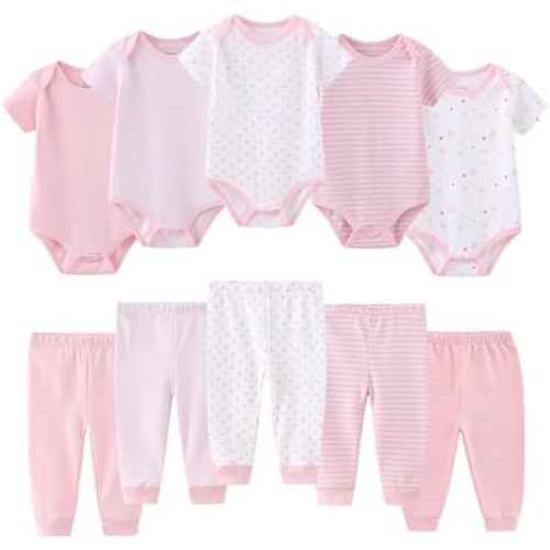 Baby Bodysuit and Pant Set 10-pcs Cotton Soft Newborn Clothes Outfits