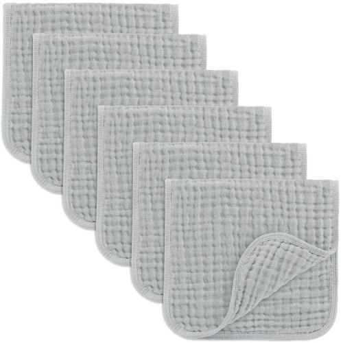 Comfy Cubs Muslin Burp Cloths 20" x 10", Pack of 6 - Large, 6-Layer, Soft Ultra Absorbent 100% Cotton - Heather Blue