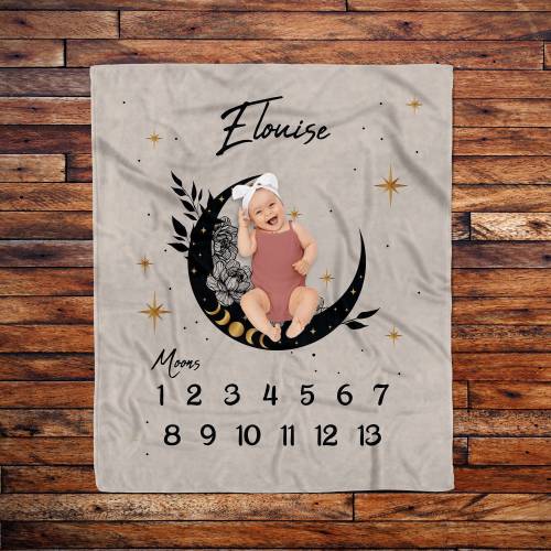Baby Boho Modern Moon Milestone Blanket - Option for Month or Moon Growth Chart - Moon Phase Personalized Blanket - Baby Blanket Photo