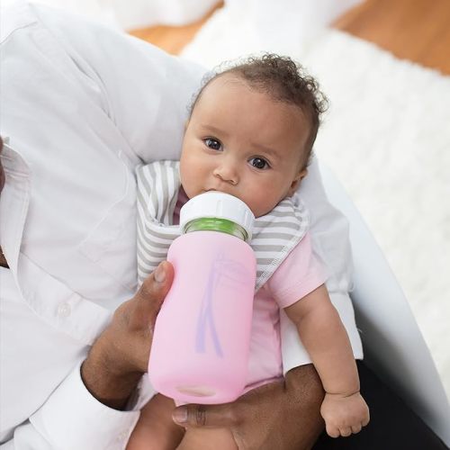 Dr. Brown's Natural Flow Options+ Glass Baby Bottle Sleeves,100% Silicone,9 oz,Wide-Neck,Pink - 9 oz, Pink