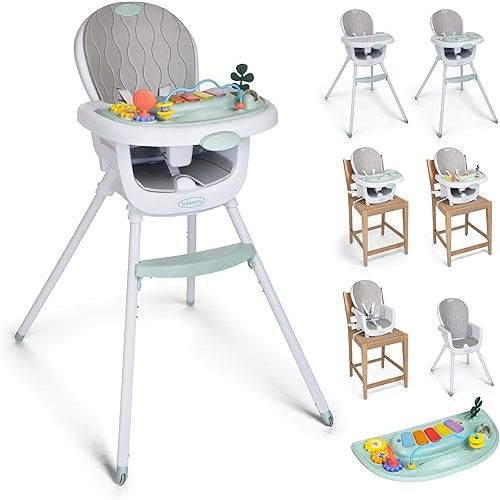 Infantino Music & Lights 8-in-1 Convertible High Chair for Babies & Toddlers, Interactive Lights & Sounds, Removable Legs, Wipe-Clean Seat with Tray, Ages 6 Months+