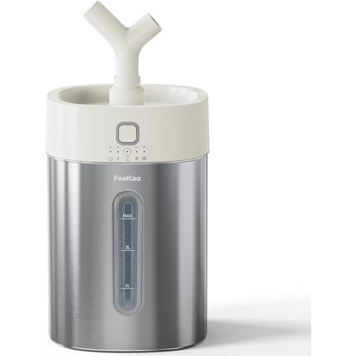Feekaa Stainless Steel Humidifier, 4L/1Gal Cool Mist Humidifiers for Bedroom up to 500 sq ft, Easy Clean Dishwasher Safe Humidifier Large Room, Humidifiers for Bedroom Nursery Baby Living Room Office