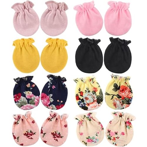 BQUBO Newborn Infant Toddler Mittens No Scratch Cotton Elastic Wrist Gloves Hypoallergenic for 0-6 Months Baby Boys Girls