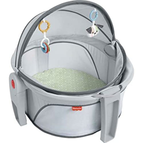 Fisher-Price Portable Bassinet On-The-Go Baby Dome, Travel Play Space with Developmental Newborn Toys & Canopy, Puppy Perfection