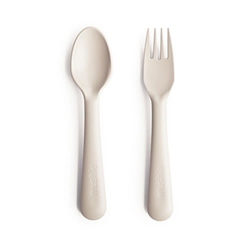 Mushie 2-Piece Fork and Spoon Set in  - Ivory