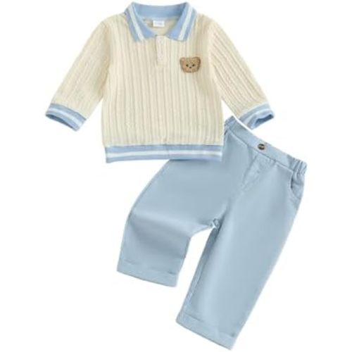 Giraropa Toddler Baby Boy Clothes Bear Embroidery Sweater Sweatshirt Long Sleeve Sweatsuit 2Pcs Pant Set Fall Winter Outfits