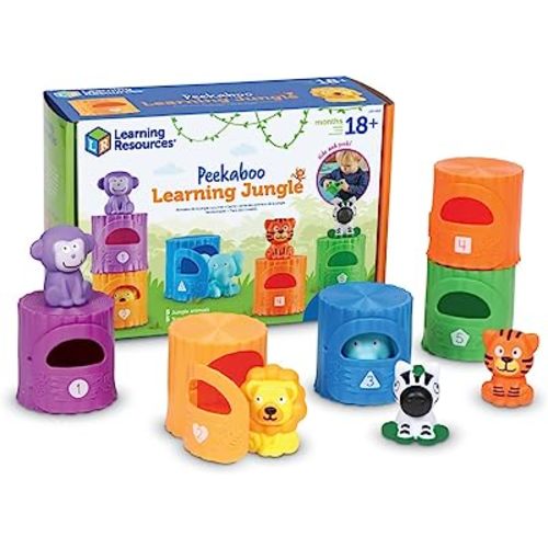 Learning Resources Peekaboo Learning Jungle Toddler,10 Pieces, Ages 18 Months+, Learning Toys, Baby Toys, Educational Toys, Fidget Toys, fine Motor Skills