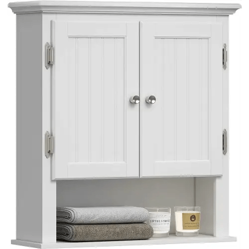 UTEX Bathroom Cabinet Wall Mounted, Wood Hanging Cabinet, Wall Cabinets with Doors and Shelves Over The Toilet for Bathroom,White
