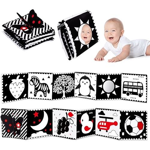 Black and White High Contrast Baby Toys 0-6 6-12 Months Soft Book for Newborn Brain Development Tummy Time Toys Infant Sensory Crinkle Toys 0-3 3-6 Month Montessori Learning Activities for Babies