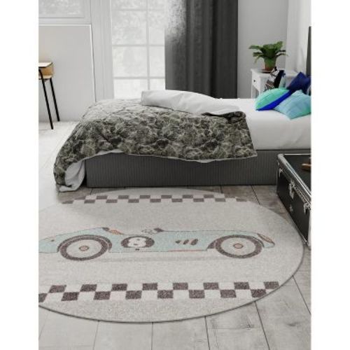 Unique Loom Whimsy Kids Collection Area Rug - Race Car (7' 10" Round Gray/black)