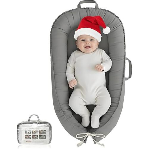 Baby Lounger - Infant Lounger for Newborn 0-24 Months, Pure Cotton Breathable Baby Nest Lounger Cover, Newborn Essentials for Baby Boys & Girls, Portable Baby Lounger for Home and Travel