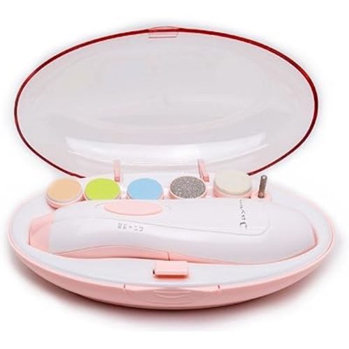 Baby Nail File Electric Baby Nail Trimmer - Jaybva Safe Baby Nail Clippers Cutter for Newborn Children Kids with 6 Cushions Pink