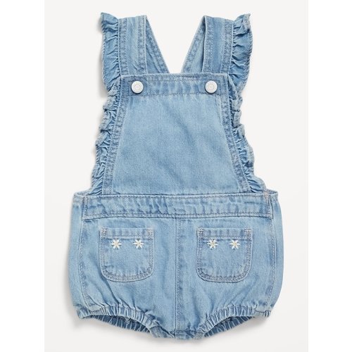Ruffle-Trim Jean Pocket Shortalls for Baby