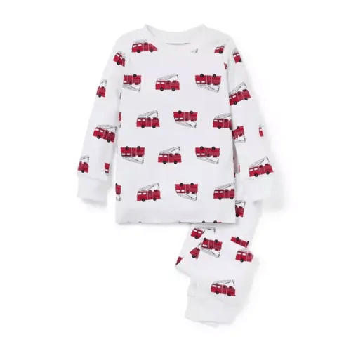 Boy White Firetruck Good Night Pajama In Firetruck by Janie and Jack