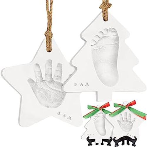 Baby Hand and Footprint Kit - Personalized Newborn Footprint Ornament, Clay Handprint Keepsake, Easy DIY Dog Paw Print Kit, Baby Shower Gifts for Boys, Girls, New Mom Gifts (Christmas)