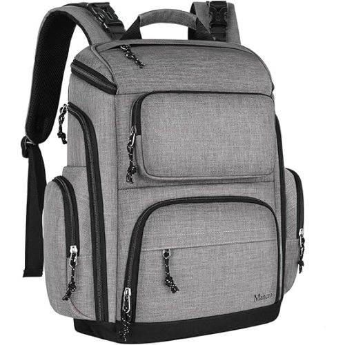 Mancro Diaper Bag Backpack, Multifunctional Travel Dad Diaper Bag with Insulated Pockets, Large Capacity Baby Diaper Backpack for Men and Women with Laptop Pocket and Stroller Straps, Grey