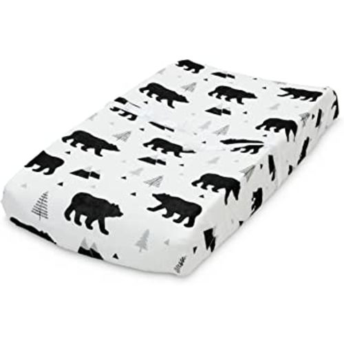 Organic Baby Changing Pad Cover - Muslin Fitted Changing Pad Cover for Boys - Soft and Breathable, Baby Bear Woodland, 16”x32”