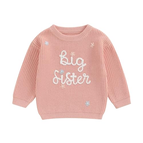 Amnnchya Toddler Infant Baby Girl Knit Sweater Big Sister Little Sister Matching Outfits Long Sleeve Pullover Sweatshirt