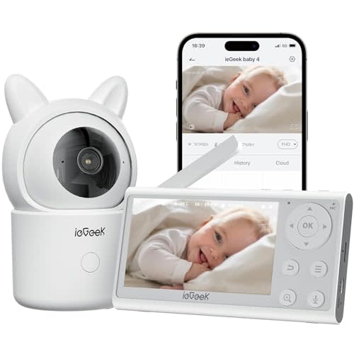 ieGeek Video Baby Monitor with Camera and Audio - 1080P FHD Monitor WiFi Smartphone - Night Vision, Motion Detection, Temper & Humidity Sensor, 2.4GHz WiFi, Pan-Tilt-Zoom via 4.3" Screen and Free APP