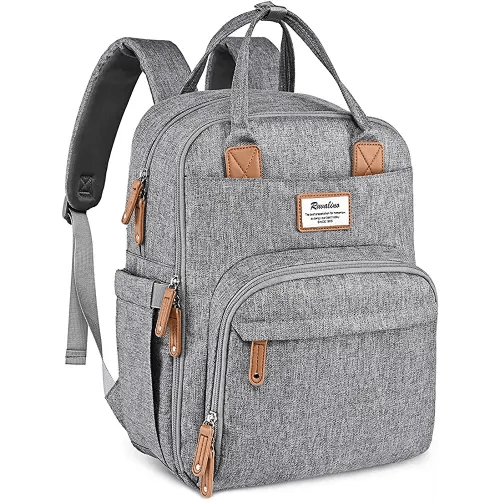 RUVALINO Diaper Bag Backpack - Multifunction Travel Back Pack Maternity Baby Changing Bags, Diaper Changing Totes, Large Capacity, Waterproof and Stylish, Baby Travel Essential, Gray