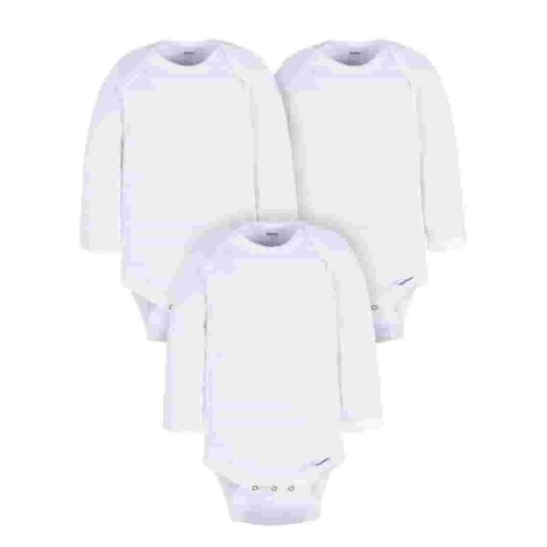 Gerber Gender Neutral Leisure White Long Sleeve Cotton Bodysuit, 3-Pack, Sizes Preemie - 24 Months