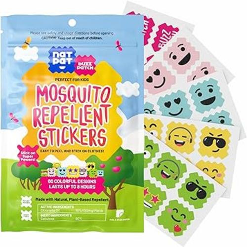 NATPAT Buzz Patch Mosquito Patch Stickers for Kids (60 Pack) - The Original All Natural Citronella Essential Oil Insect Patch, Plant Based Ingredients, Non-Toxic, DEET Free, for Toddlers, Kids