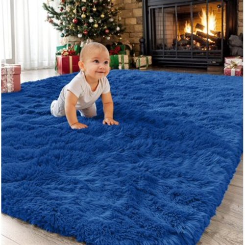 Sanmadrola Area Rug for Bedroom,6.5'X7.5',Fluffy Shag Rug for Living Room,Furry Carpet for Kids Room,Shaggy Throw Rug for Nursery Room,Fuzzy Plush Rug,Blue Carpet,Rectangle,Cute Room Decor for Baby
