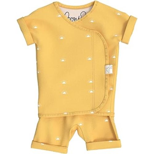 Bonsie Skin to Skin Babywear Romper - Yellow Baby Shorts Bodysuit with Sun Pattern - Sunrise