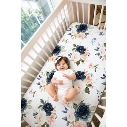 Navy Pink Baby Girl Blanket and/or Crib Sheet / Navy Nursery Bedding / Baby Shower Gift / Hospital Blanket/Crib Sheet / Midnight Collection