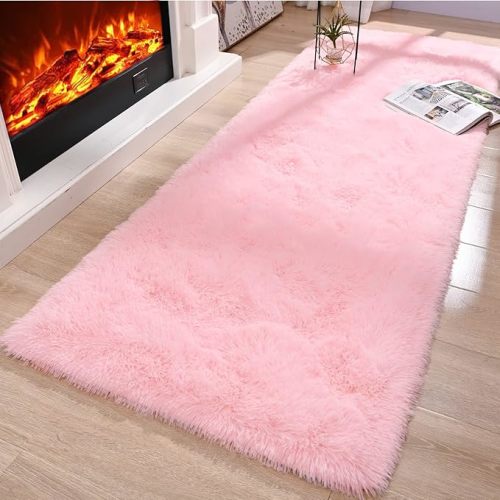 Merelax Pink Soft Fluffy Area Rugs for Girls/boys bedroom, 2x6 Runner Rugs for Hallway, Shaggy Fuzzy bedside Rug for Kids Teens Room, Plush Living Room Rug Furry Carpet for Cute Nursery Room Decor