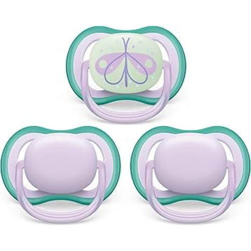 Philips Avent Ultra Air day time/night time pacifier 0-6m, fresh lilac/butterfly, 3 pack, SCF085/67