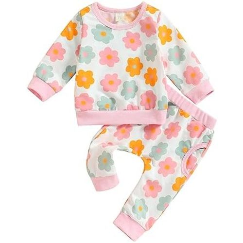 Hnyenmcko Newborn Baby Girl Clothes Waffle Long Sleeve Floral Sweatshirt Shirt Top + Pants Infant Fall Winter Outfits Set