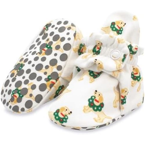 Organic Cotton Baby Booties With Gripper Soles, Holiday Dogs, 3M