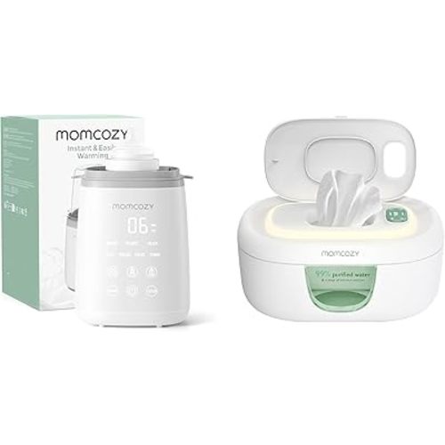 Momcozy Bottle Warmer Grey & Baby Wipe Warmer with Innovative Spring Design