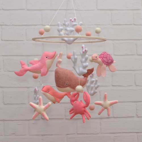 Baby Girl Mobile For Nursery. Baby Mobile Girl. Crib Mobile Ocean. Felt Mobile. Nursery Decor. Sea Mobile Baby. Animal Baby Mobile. Whale.
