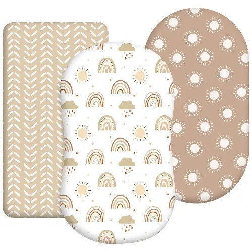 Baby Bassinet Sheets Girl Unisex - 3 Pack Safe Cradle Sheets Universal for Hourglass, Oval Rectangle Bassinet Mattresses (32" x 16") Cloud Rainbow