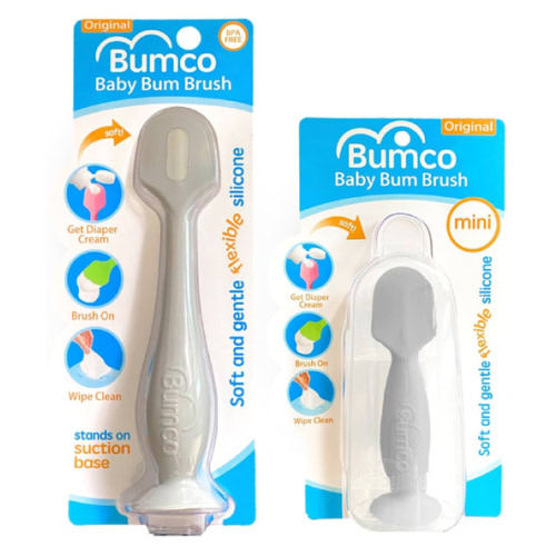 Bumco Baby Bum Brush + Mini Baby Diaper Cream Spatula with Case - BPA-Free Silicone Diaper Spatula, Mom-Invented Butt Paste Applicator (Gray & Gray)