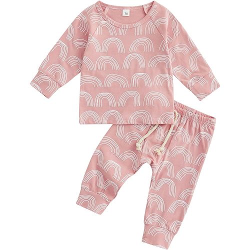 Bingqiling Toddler Fall Outfit 2 Pcs Baby Boy Girl Winter Clothes Rainbow Print Long Sleeve Crewneck Sweatshirt and Pant Sets