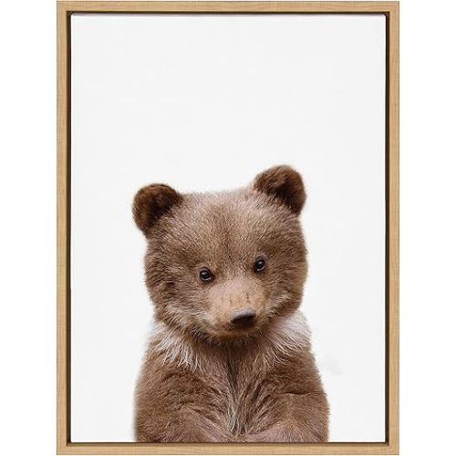 Kate and Laurel Sylvie Baby Bear Animal Print Portrait Framed Canvas Wall Art by Amy Peterson, 18x24 Natural
