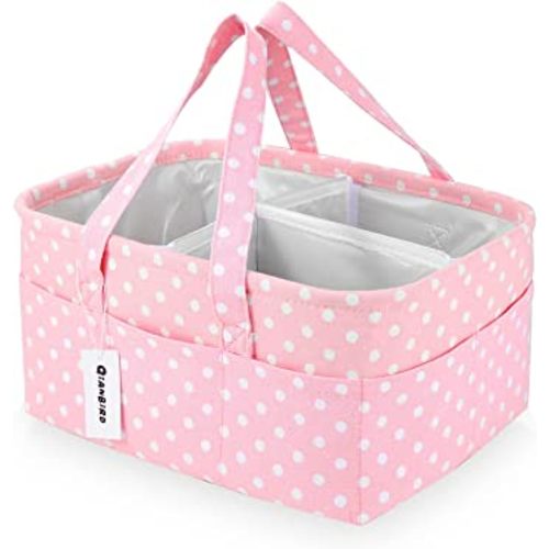 Pink Diaper Caddy Organizer for Baby Girl-Large Portable Diaper Caddy Basket for Changing Table-Diaper Organizer Caddy-Car Travel Tote Bag-Newborn Registry Baby Shower Basket for Diapers & Wipes