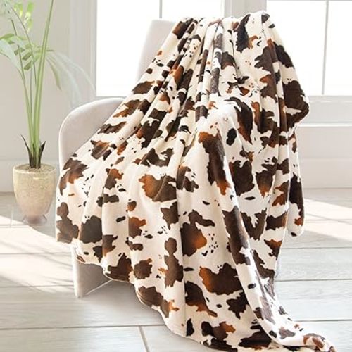 HSEEC Cow Print Blanket Brown Couch Throws for Sofa, Lightweight Cute Cozy Western Bedding Decorative Throw for Bed All Seasons, Brown Cow Gifts for Adults Kids Boys Teens 50"x60"