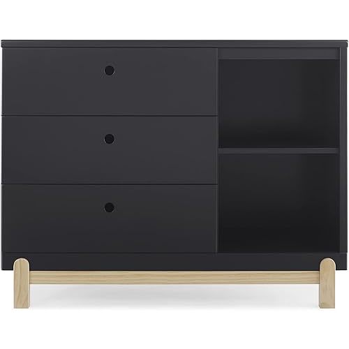 Delta Children Poppy 3 Drawer Dresser with Cubbies, Midnight Grey/Natural